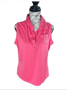 Izod Women’s Sleeveless Polo Tank in Hot Pink with Chest Pocket